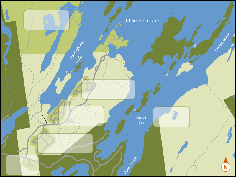 Charleston Lake campground overview map